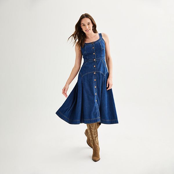 denim dress women 39 Blue B Women's Tiered neck 4 pockets 61% Cotton A little Mini Denim Dress