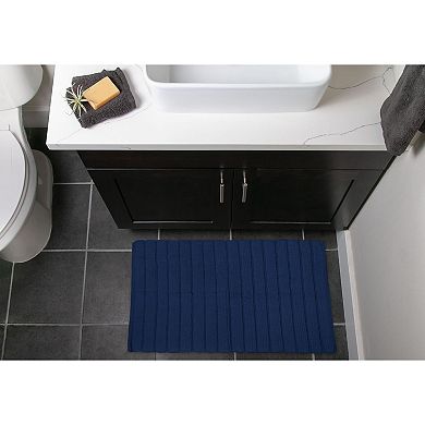 17" x 24" Navy Blue Rectangular Home Essentials Ribbed Cotton Bath Rug
