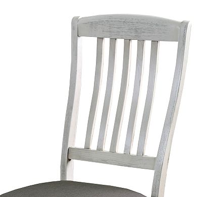 Wooden Side Chair with Fabric Upholstered Padded Seat, Pack of Two, Antique White and Gray