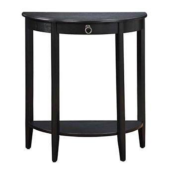 Wooden Half Moon Shaped Console Table with One Storage Drawer, Black