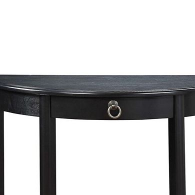 Wooden Half Moon Shaped Console Table with One Storage Drawer, Black
