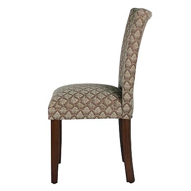 Wooden Parson Dining Chair with Damask Pattern Fabric Upholstery, Multicolor