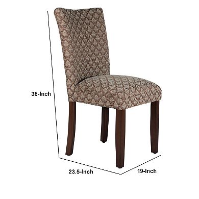 Wooden Parson Dining Chair with Damask Pattern Fabric Upholstery, Multicolor