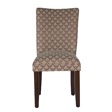 Wooden Parson Dining Chair with Damask Pattern Fabric Upholstery, Multicolor