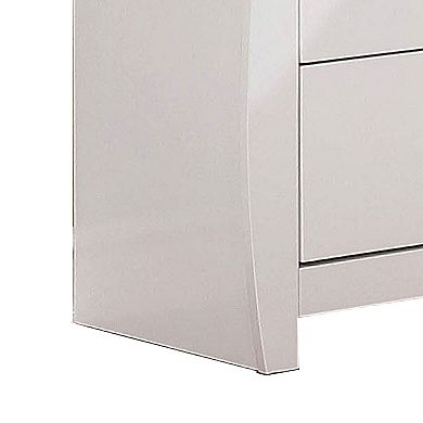Wooden Nightstand with 2 Drawers and Curved Sides, White