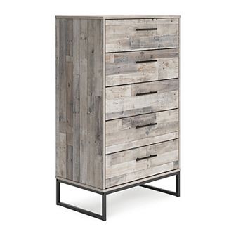 Vyne 51 Inch Tall Dresser Chest, 5 Drawers, White Woodblock, Black Metal