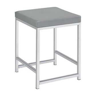 Vanity Stool with Leatherette Seat and Tubular Frame, Gray
