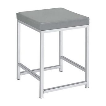 Vanity Stool with Leatherette Seat and Tubular Frame, Gray