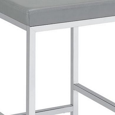 Vanity Stool with Leatherette Seat and Tubular Frame, Gray