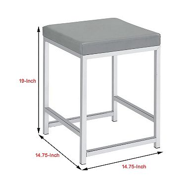 Vanity Stool with Leatherette Seat and Tubular Frame, Gray