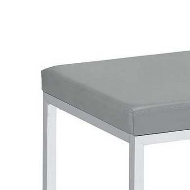 Vanity Stool with Leatherette Seat and Tubular Frame, Gray