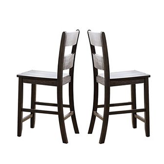 Wooden Counter Height Side Chair with Ladder Backrest, Set of 2, Dark Brown