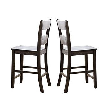 Wooden Counter Height Side Chair with Ladder Backrest, Set of 2, Dark Brown