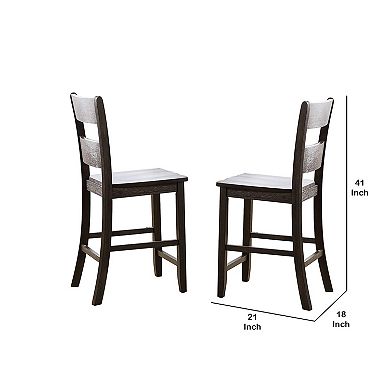 Wooden Counter Height Side Chair with Ladder Backrest, Set of 2, Dark Brown