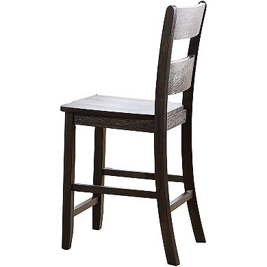 Wooden Counter Height Side Chair with Ladder Backrest, Set of 2, Dark Brown