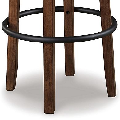 Zane 30 Inch Swivel Barstool, Round Cushioned Seat, Rich Brown Wood Frame