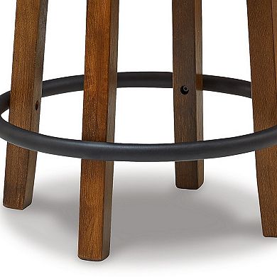 Zane 24 Inch Backless Swivel Counter Stool, Round Beige Seat, Brown Wood