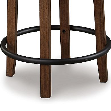Zane 25 Inch Swivel Counter Height Stool, Round Cushioned Seat, Brown Wood