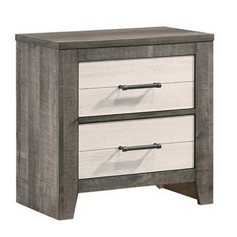 Yaz 25 Inch Modern 2 Drawer Nightstand, Bar Metal Handles, White and Gray