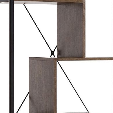 Viola 71 Inch Modern Display Cabinet with 7 Shelves, Metal Frame, Brown