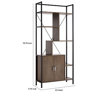 Viola 71 Inch Modern Display Cabinet with 7 Shelves, Metal Frame, Brown