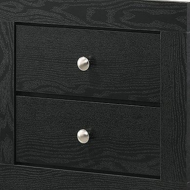Yoh 23 Inch 2 Drawer Nightstand, White Marble Top, Metal Knobs, Black