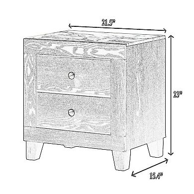Yoh 23 Inch 2 Drawer Nightstand, White Marble Top, Metal Knobs, Black