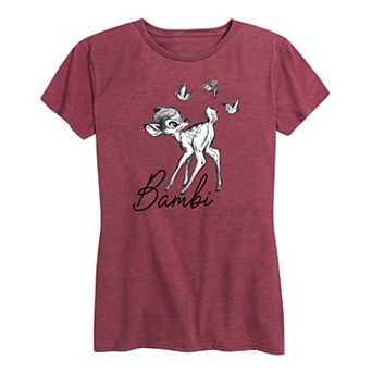 Disney's Bambi Women's Black White Watercolor Graphic Tee