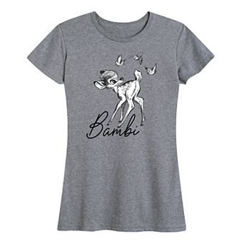Disney's Bambi Women's Black White Watercolor Graphic Tee