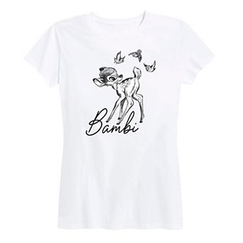 Disney's Bambi Women's Black White Watercolor Graphic Tee