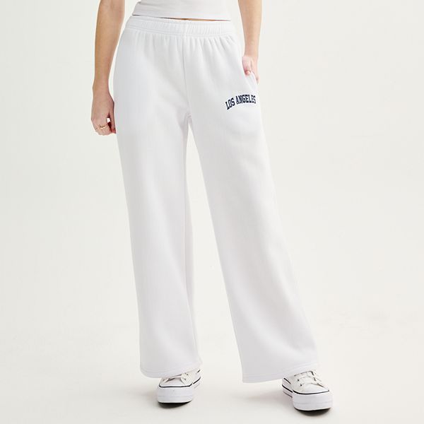 Juniors' Harper & Ivy Big City Embroidery Fleece Wide Leg Sweatpants