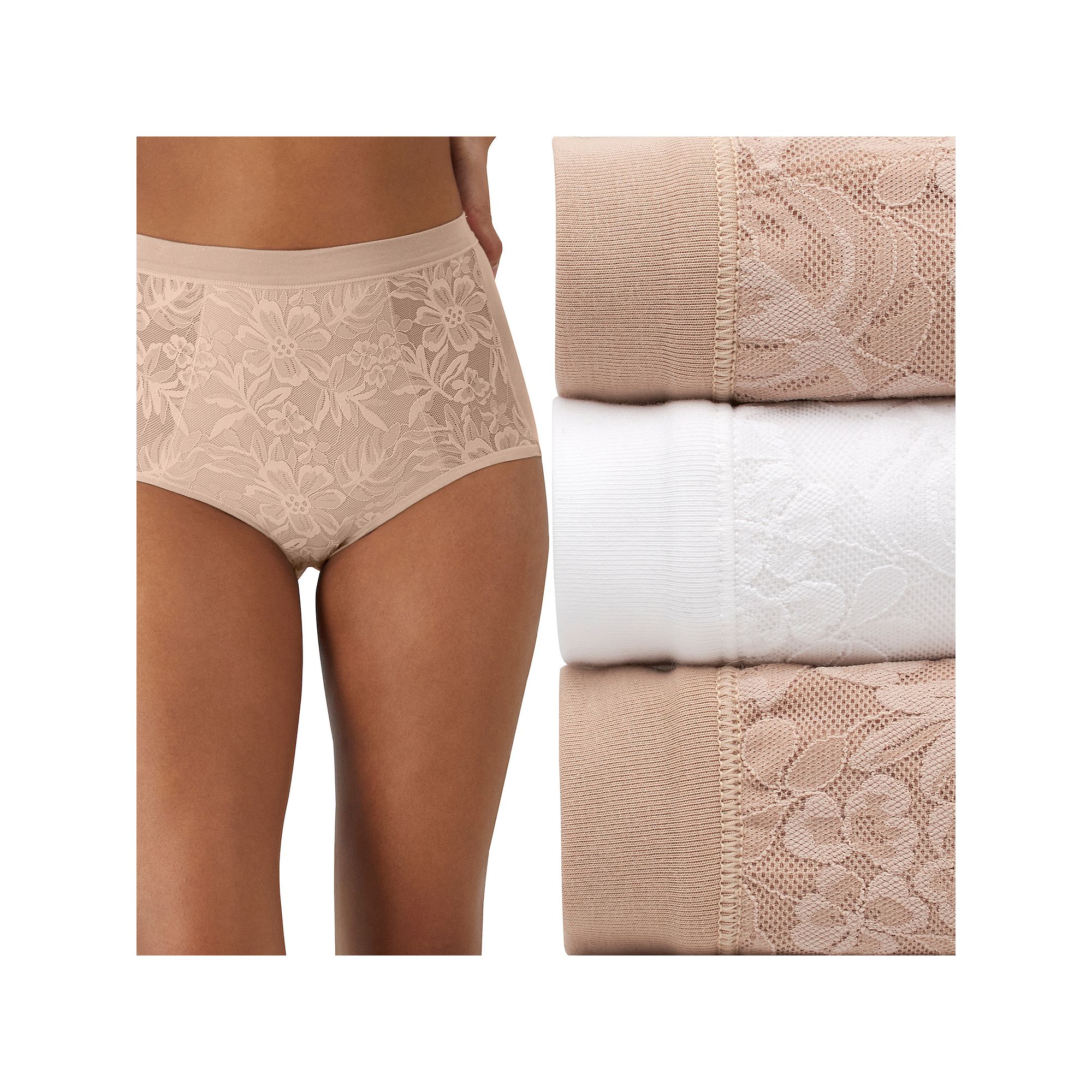 Bali Breathe Cotton Modal 3-Pack Lace High Rise Briefs DFCLB3, Womens, Siz