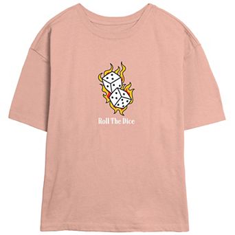 Juniors' Flaming Dice Skimmer Graphic Tee