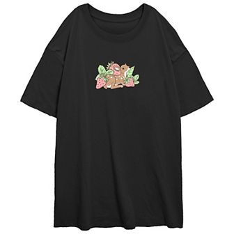 Juniors' Strawberry Deer Oversize Graphic Tee