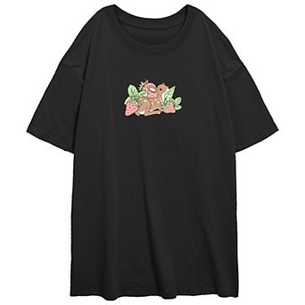 Juniors' Strawberry Deer Oversize Graphic Tee