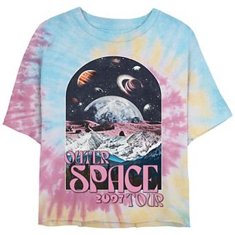Juniors' Outer Space 2097 Tour Crop Top Tie Dye Graphic Tee
