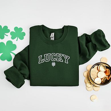 Embroidered Lucky Varsity Clover Sweatshirt