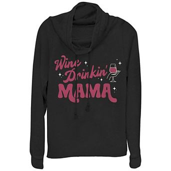 Women's Wine Drinking Mama Cowlneck Graphic Lightweight Long Sleeve