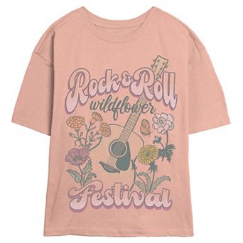 Juniors' Rock And Roll Wildflowers Festival Skimmer Graphic Tee