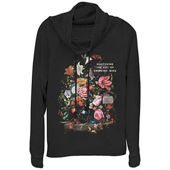 Women's Mastering The Art Of Drinking Wine Cowlneck Graphic Lightweight Long Sleeve