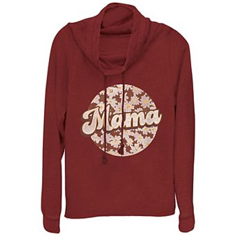 Women's Mama Flower Print Cowlneck Graphic Lightweight Long Sleeve