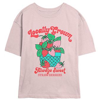 Juniors' Strawberries Locally Grown Skimmer Graphic Tee