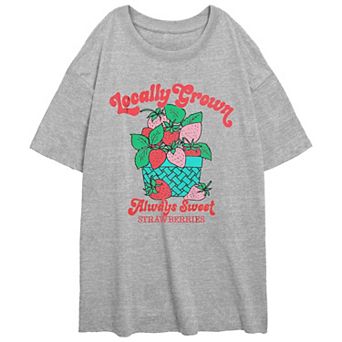 Juniors' Strawberries Locally Grown Oversize Graphic Tee
