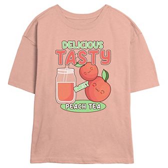 Juniors' Peach Tea Delicious Tasty Skimmer Graphic Tee