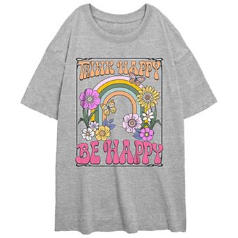 Juniors' Think Happy Be Happy Oversize Graphic Tee