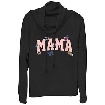 Women's Mama Flowers Cowlneck Graphic Lightweight Long Sleeve