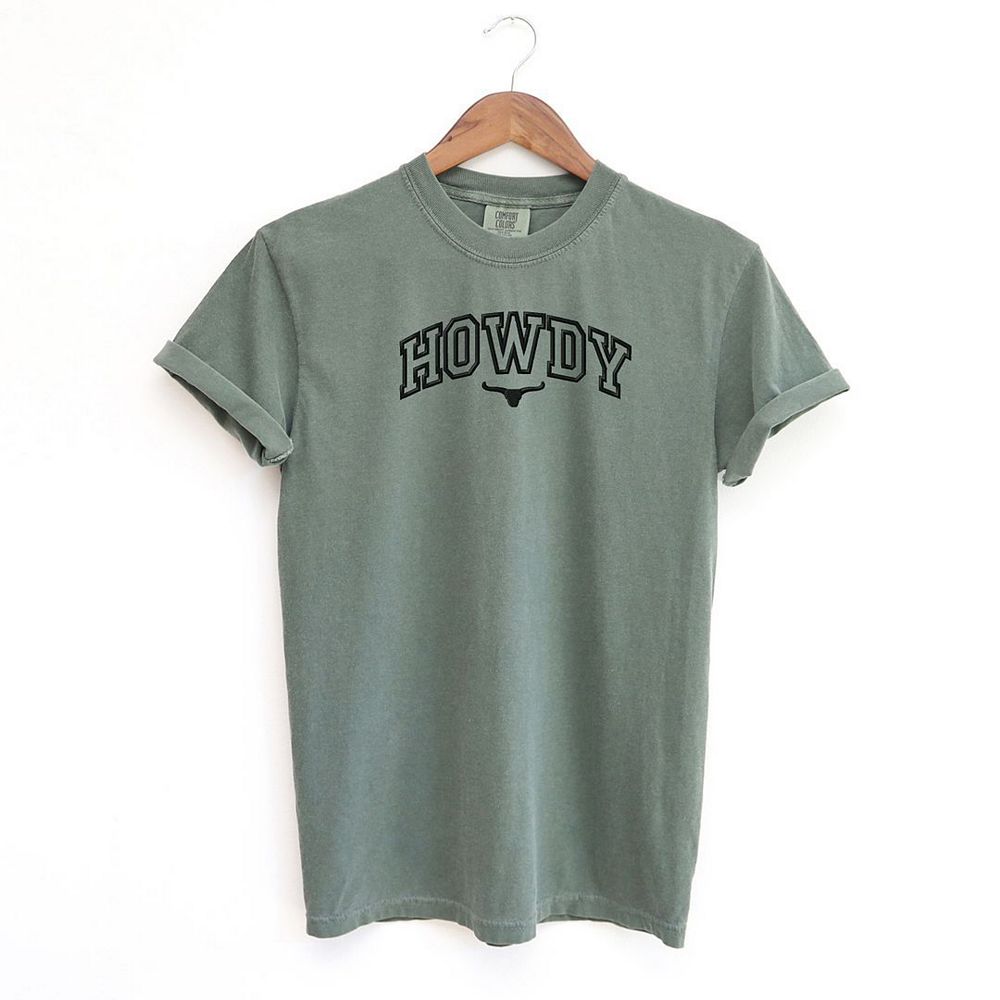 Embroidered Howdy Bull Varsity Garment Dyed Tees