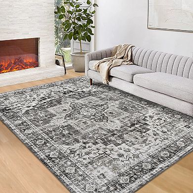 Glowsol Vintage Floral Print Area Rug Retro Accent Throw Carpet For Bedroom Living Room