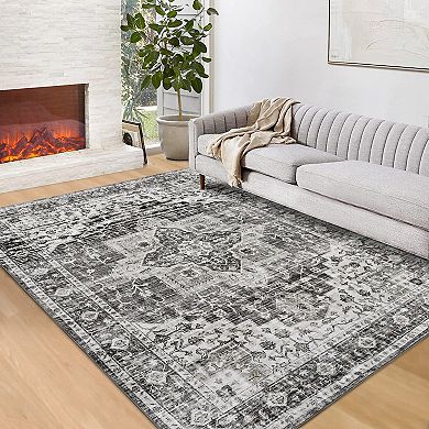 Garvee Vintage Floral Print Area Rug Retro Accent Throw Carpet for Bedroom Living Room