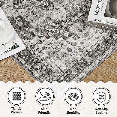 Garvee Vintage Floral Print Area Rug Retro Accent Throw Carpet for Bedroom Living Room